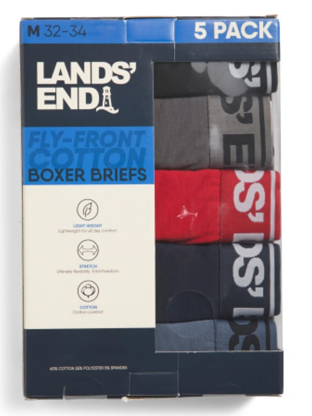 LANDS’ END Men’s 5 Pack Knit Boxer Briefs NWT